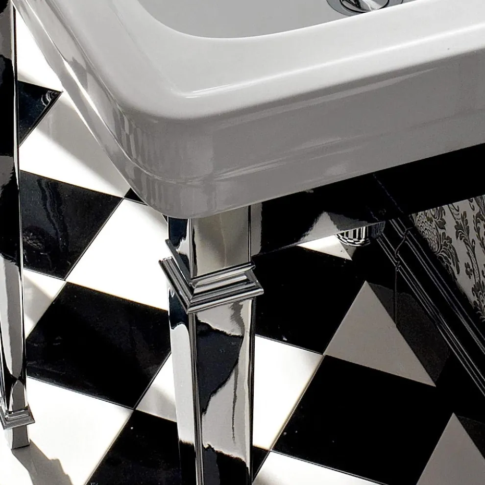 Waschbecken Konsole 65 cm in Keramik mit Metallfüßen, Vintage Style - Marwa