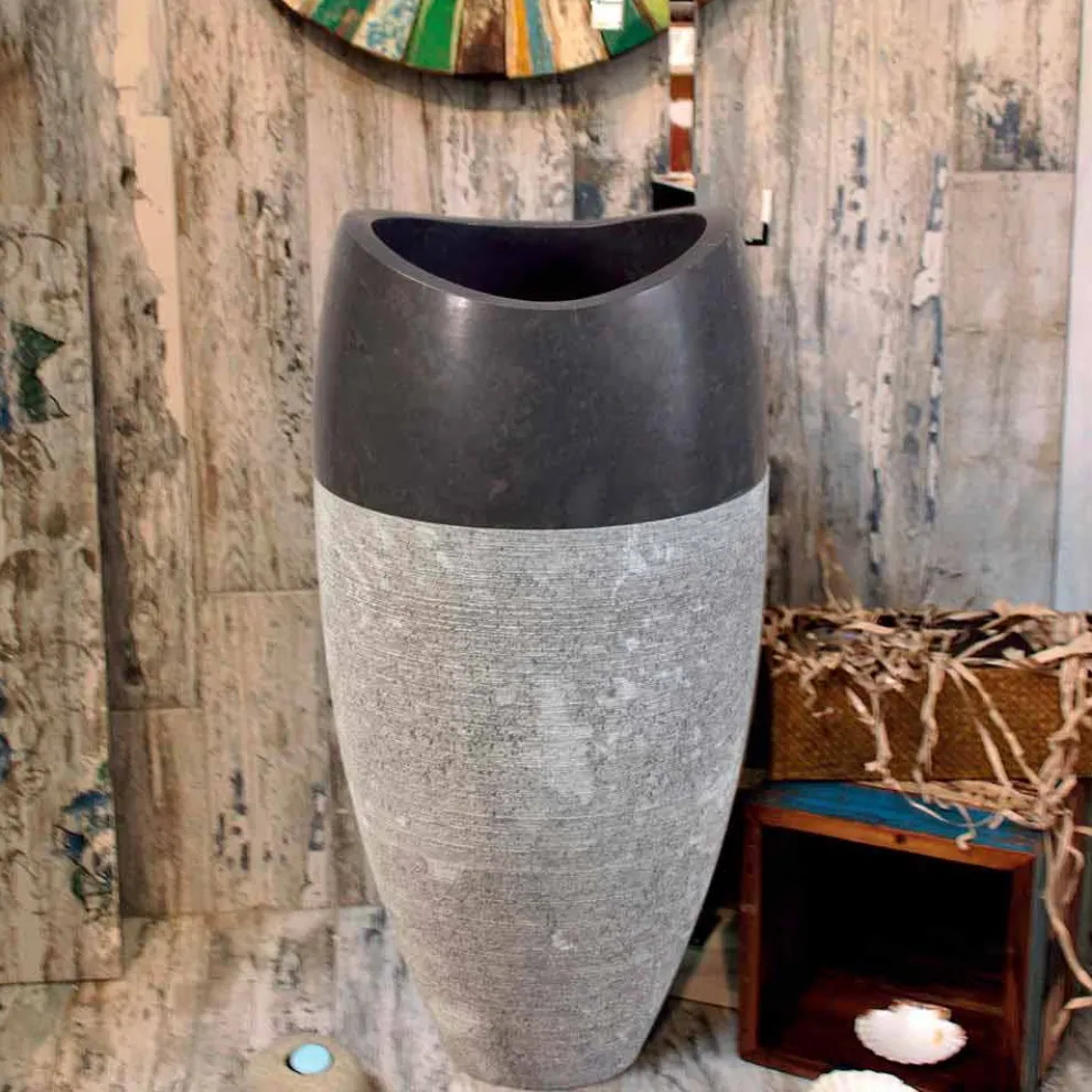 Waschbecken Stanwaschebcken Sockel aus schwarz grauen Naturstein Gili Design