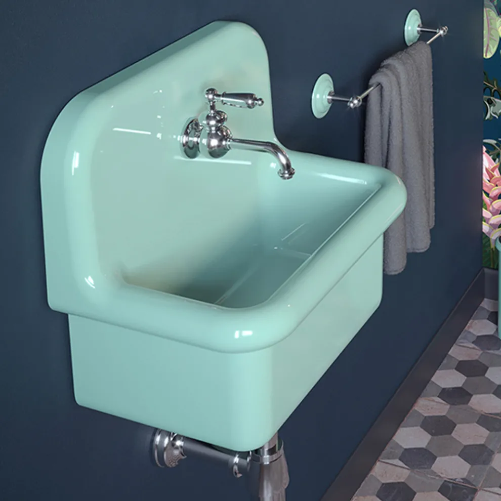 Waschbecken zur Einrichtung des Badezimmers aus wassergrüner einfarbiger Keramik – Jasmin