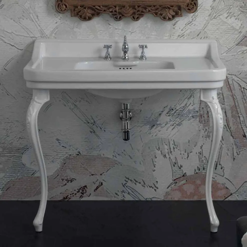 Waschbeckenkonsole weiß aus  Keramik im klassischen Design made in Italy, Swami