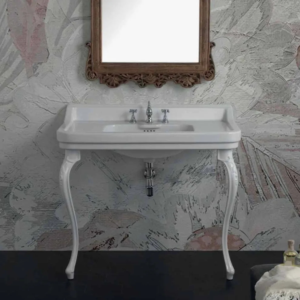 Waschbeckenkonsole weiß aus  Keramik im klassischen Design made in Italy, Swami