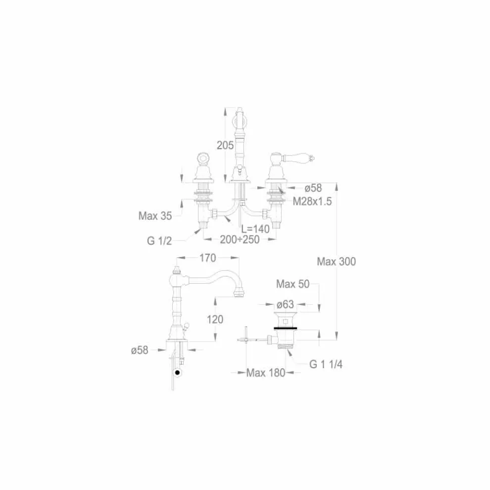 Waschtisch-Waschtischmischer aus verchromtem Messing Made in Italy - Binsu