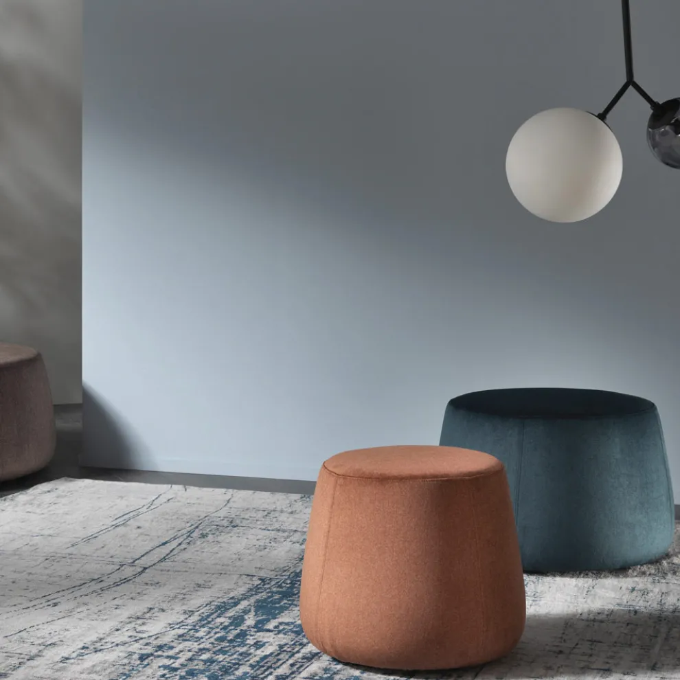 Weicher runder Hocker für Wohnzimmer in farbigem Samt 3 Dimensionen - Evelyne