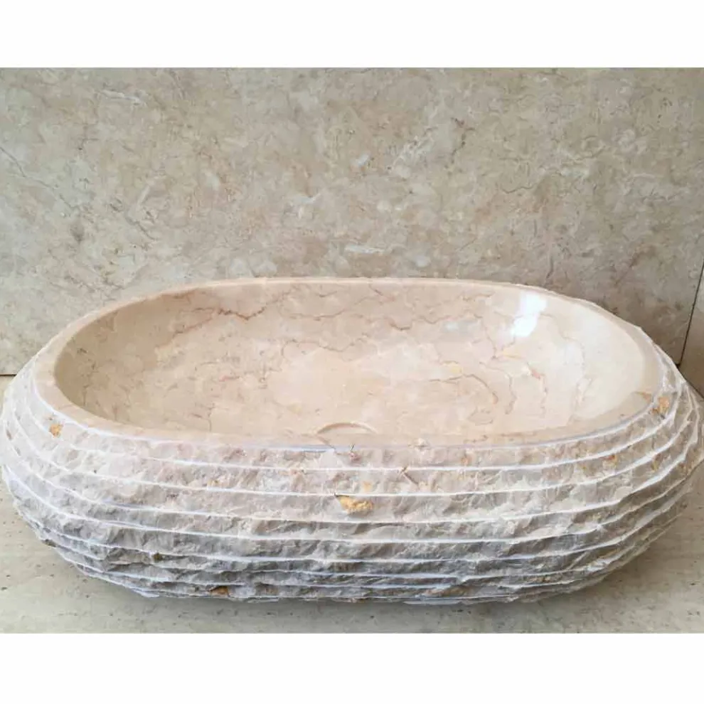 Weiße Spüle aus Naturstein Cora, zeitgenössisches Design