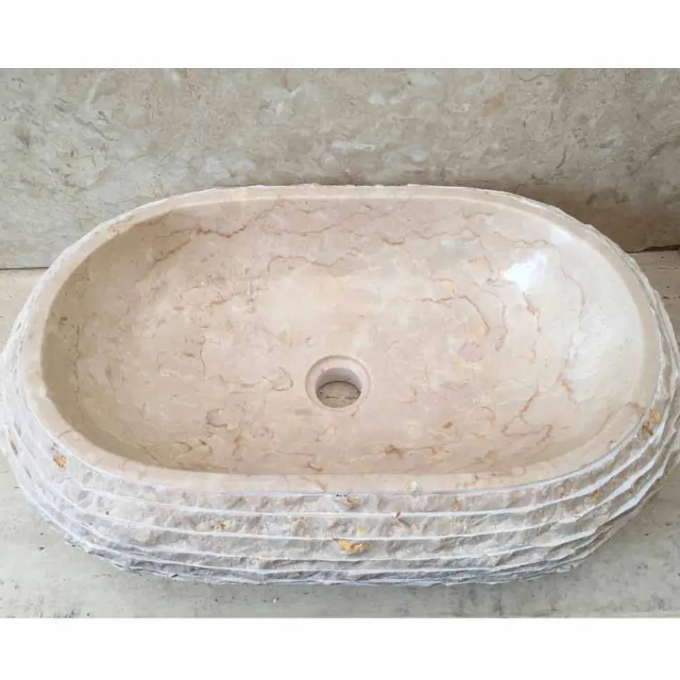 Weiße Spüle aus Naturstein Cora, zeitgenössisches Design