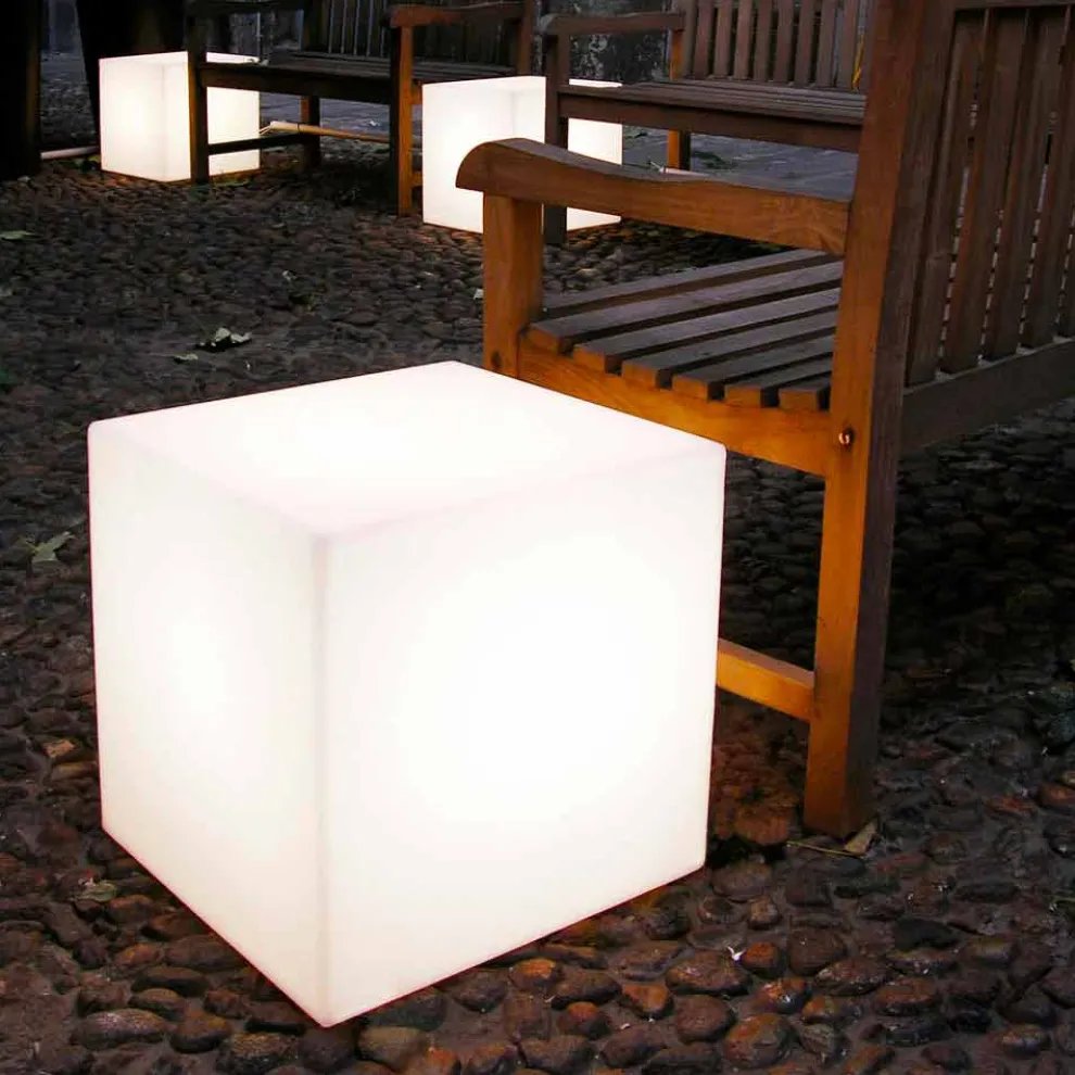 Weiße Tisch- / Stehleuchte Slide Cubo, hergestellt in Italien