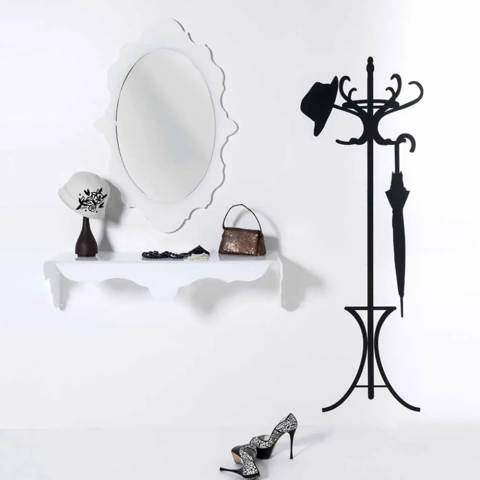 Weißer Design Wandspiegel Joy dekoriert Rahmen, hergestellt in Italien