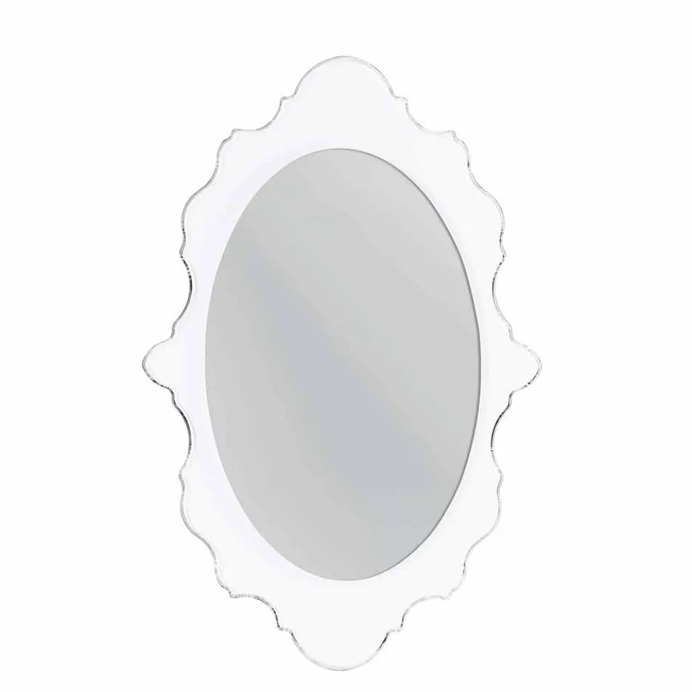 Weißer Design Wandspiegel Joy dekoriert Rahmen, hergestellt in Italien