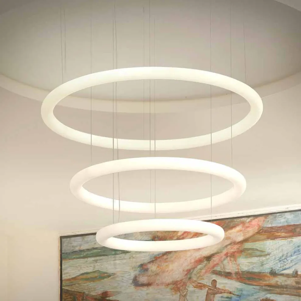 Weißer LED Design Kronleuchter mit Metallrosette Made in Italy - Slide Giotto