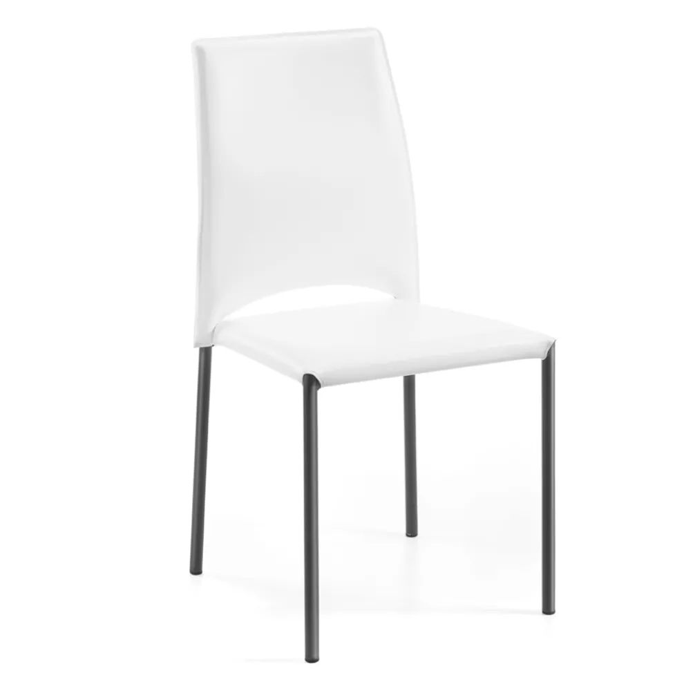 Weißer Lederstuhl und schwarze Stahlbeine, hergestellt in Italien – Clouds