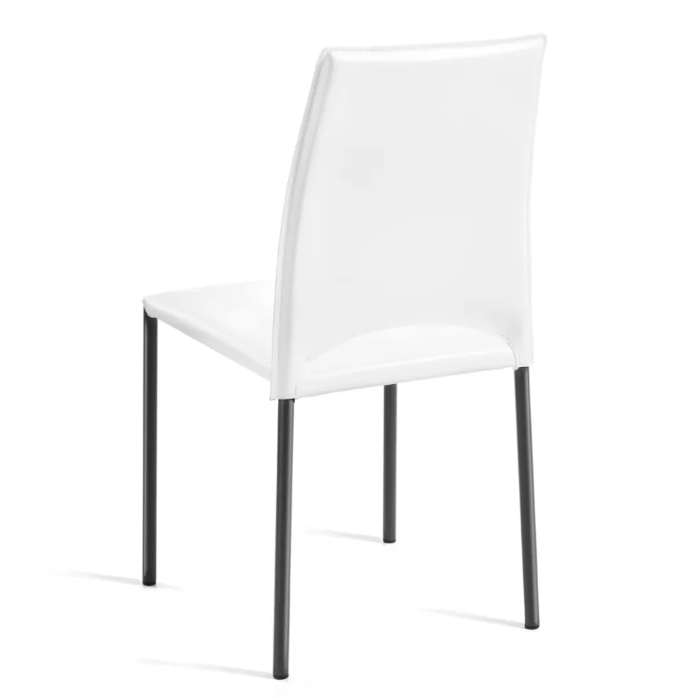 Weißer Lederstuhl und schwarze Stahlbeine, hergestellt in Italien – Clouds