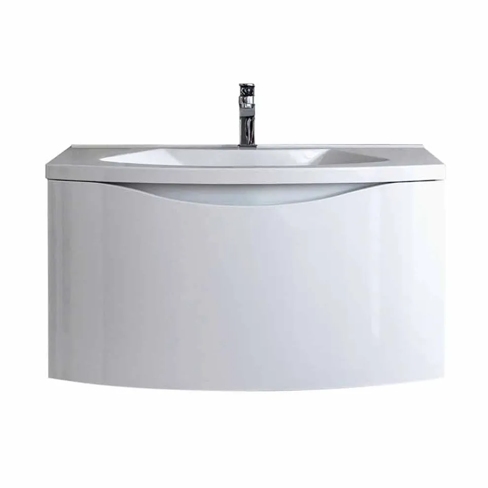 Weißer moderner hängender Badezimmerschrank mit Waschbecken, Regal, LED-Spiegel - Michele