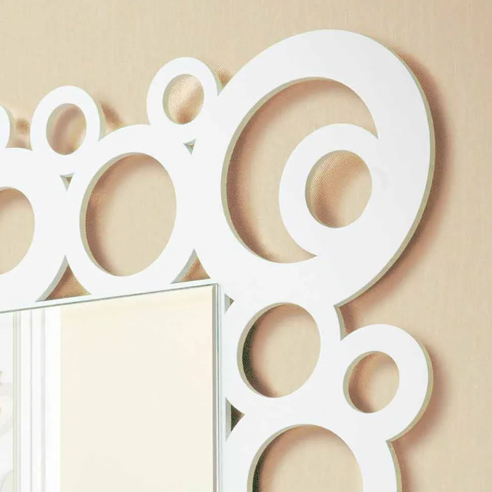 Weißer quadratischer Wandspiegel des modernen Designs mit Holzdekorationen - Blase