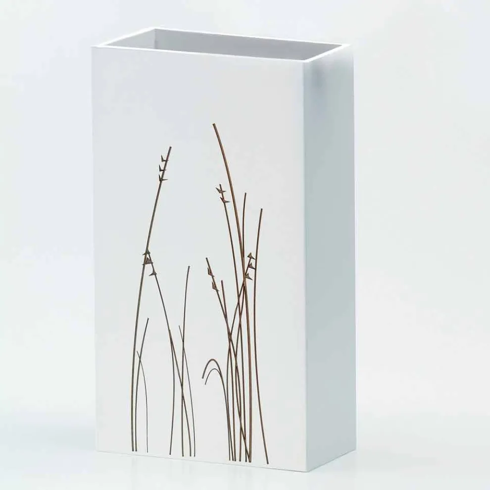 Weißer Schirmständer aus verziertem Holz Modernes Design Rechteckig - Filigran