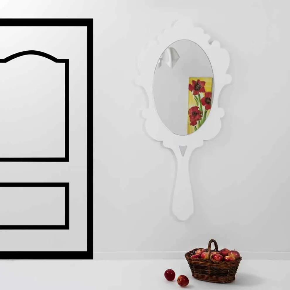 Weißer Wandspiegel mit verziertem Rahmen Schnee made in Italy