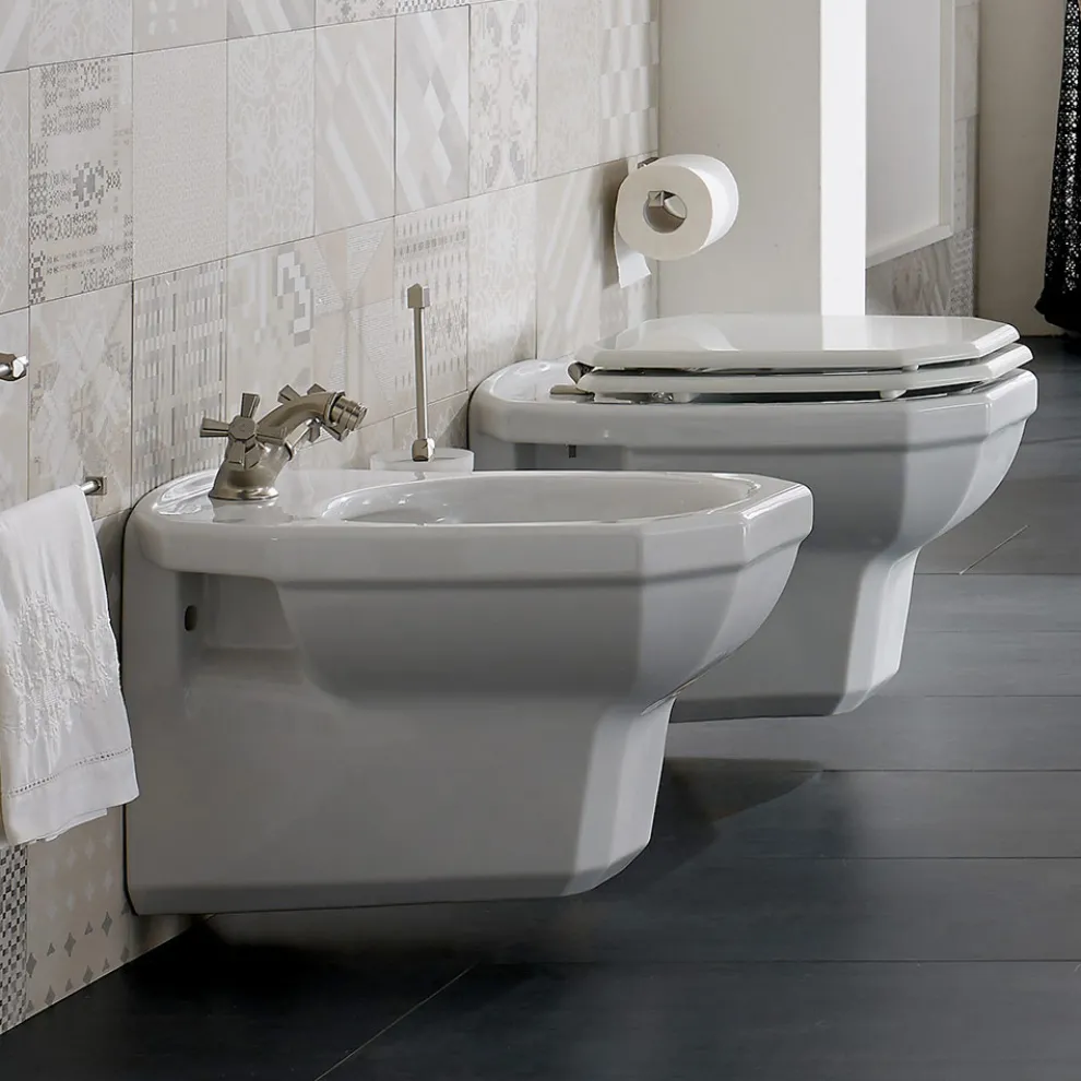 Weißes Keramik-Bidet im klassischen Stil, hergestellt in Italien - Nausica