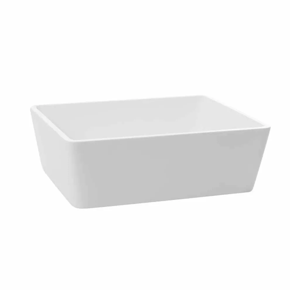 Weißes Mineralwerkstoff-Aufsatzwaschbecken mit verdecktem Ablauf - Sider