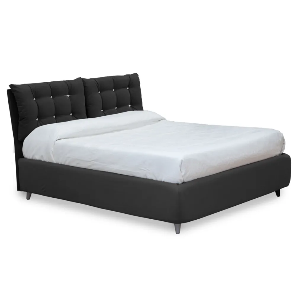 Doppelbett mit gepolstertem Kopfteil und gepolsterten Füßen, hergestellt in Italien – Aaron