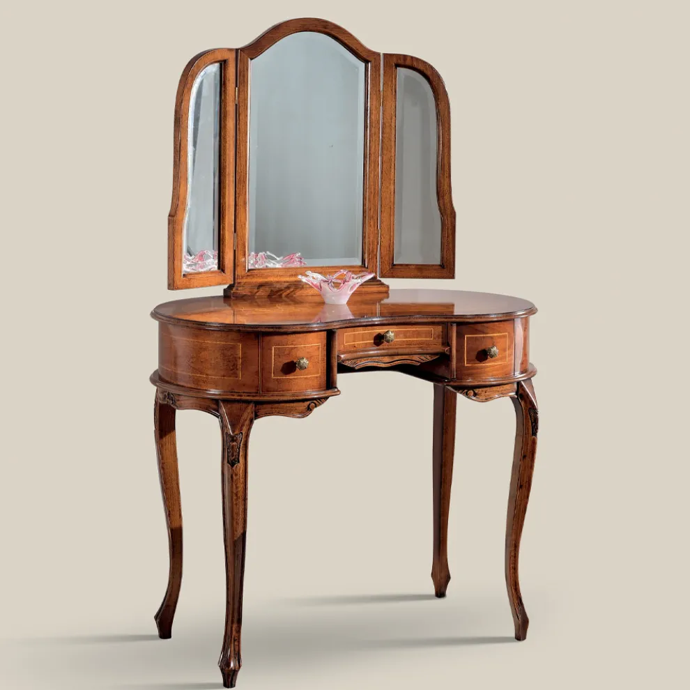 Schminktisch aus Holz mit Schubladen und Spiegel Made in Italy - Luxus