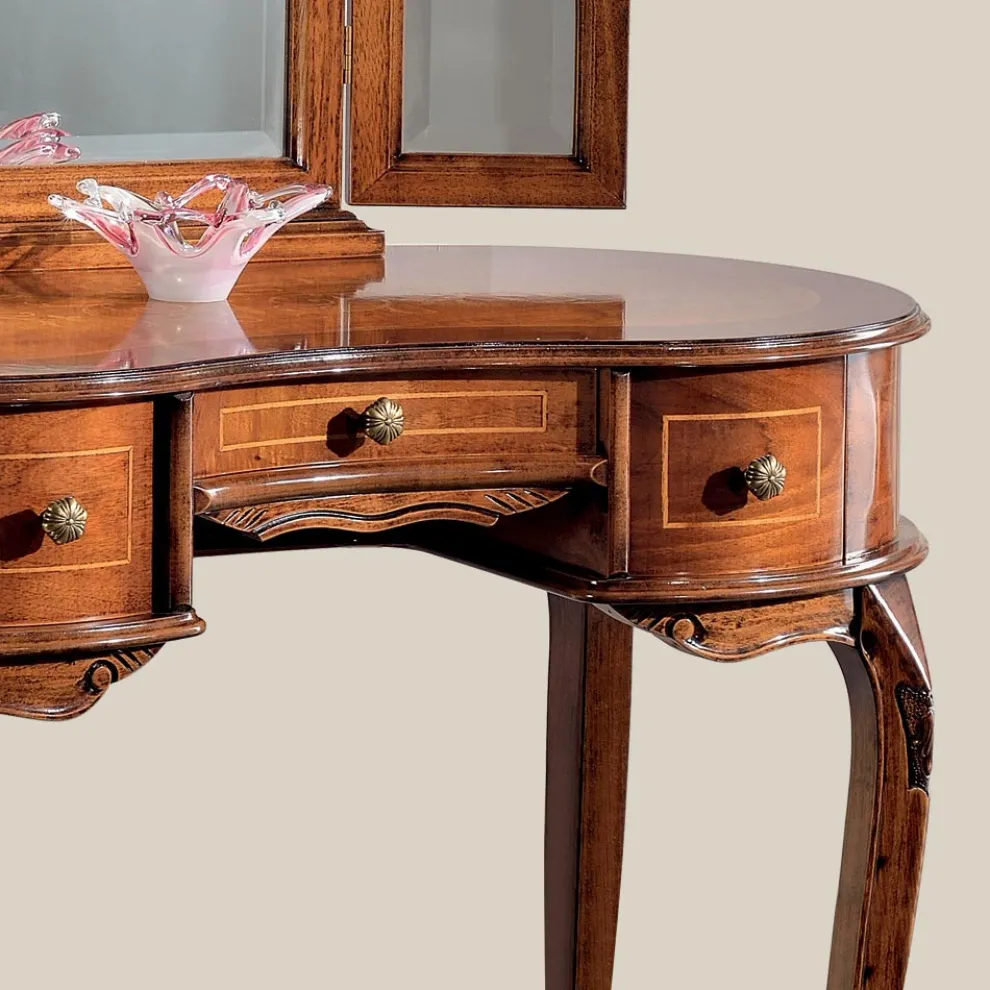 Schminktisch aus Holz mit Schubladen und Spiegel Made in Italy - Luxus
