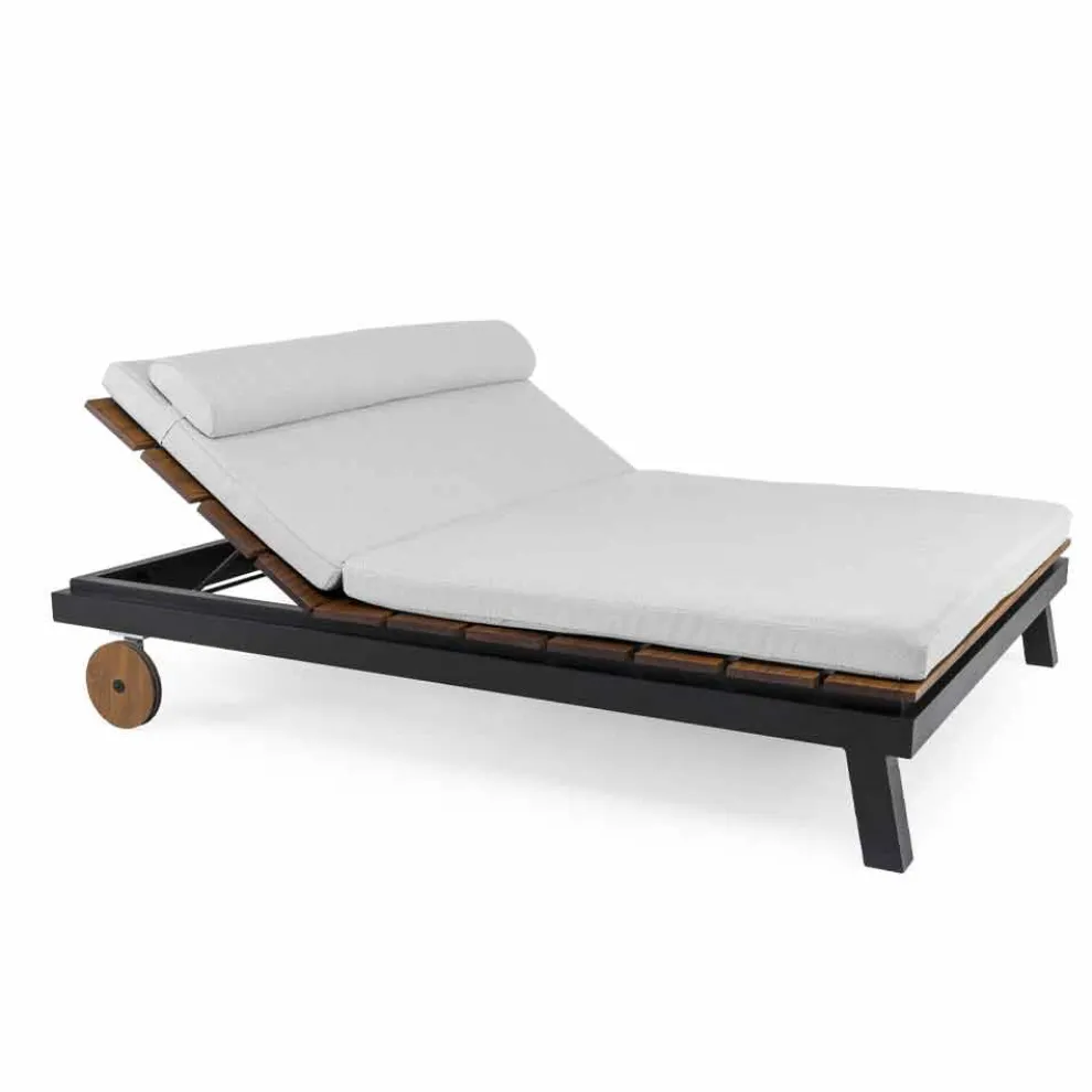 Einzel oder Doppel Sonnenliege im Freien aus Aluminium und Holz - Cynthia