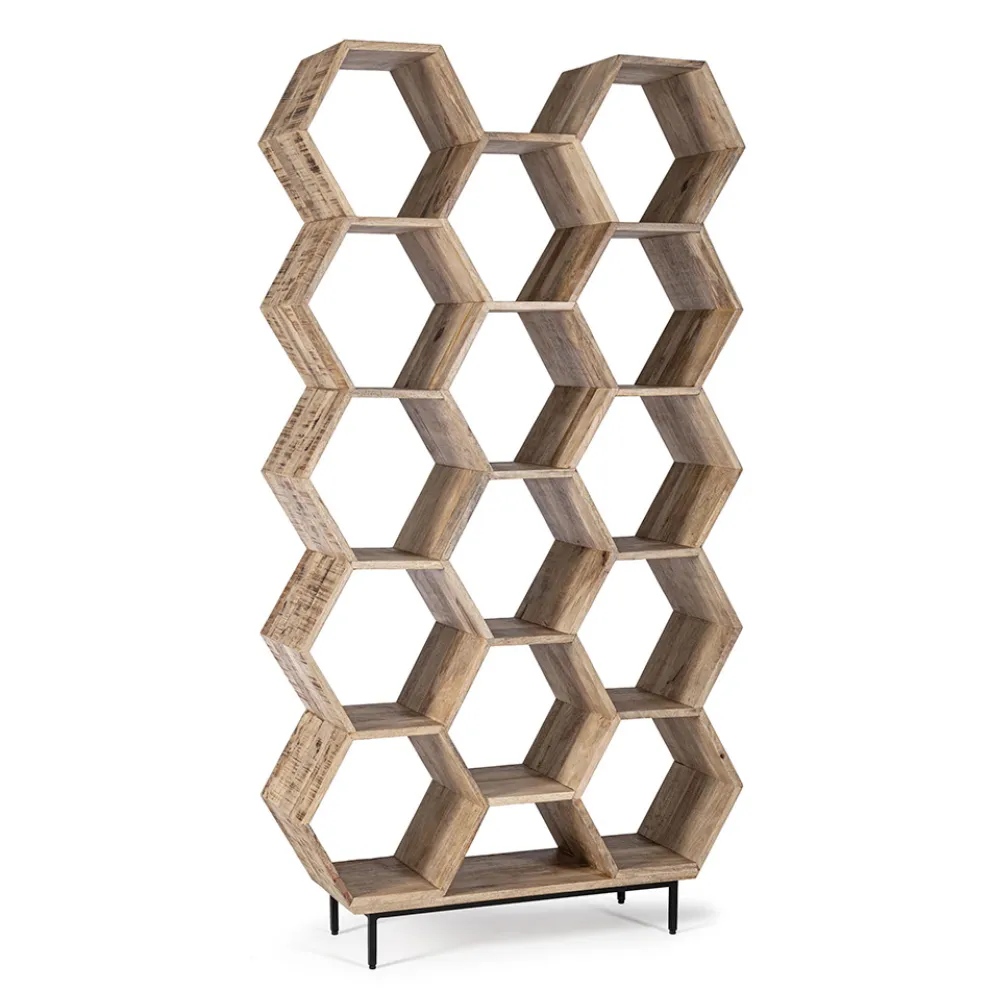 Wohnzimmer Bücherregal im Mangoholz Wabendesign - Carida