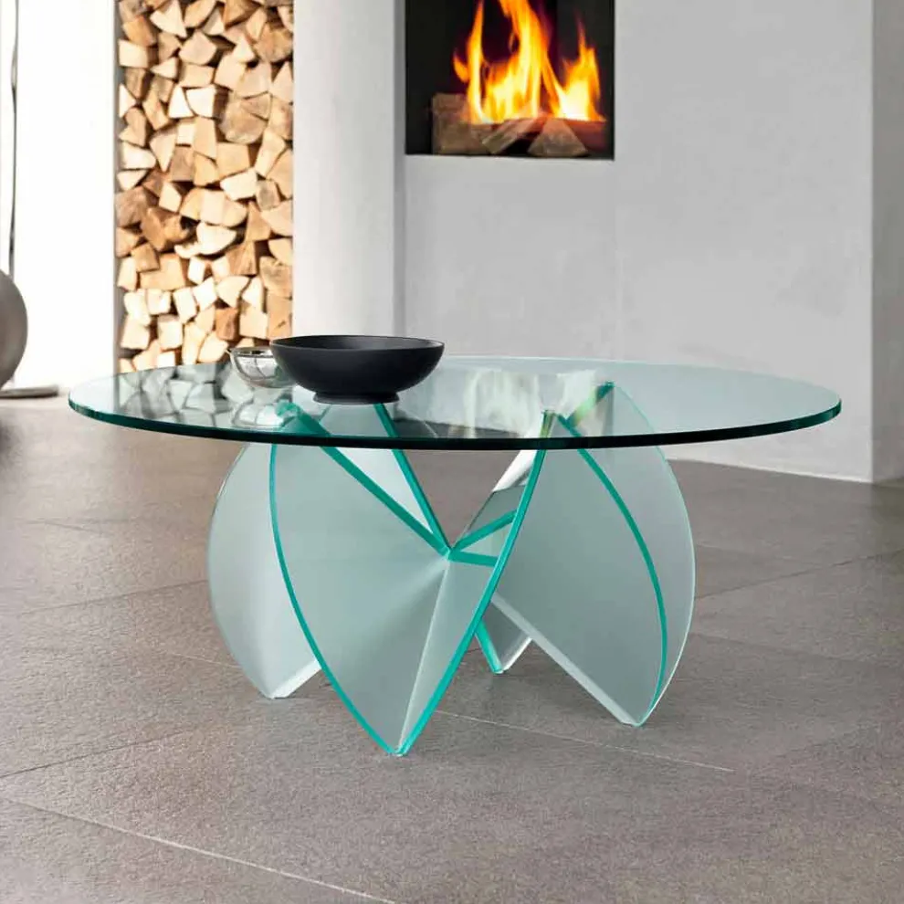 Wohnzimmer Couchtisch aus transparentem Glas mit Säurebasis 3 Größen - Fiorella