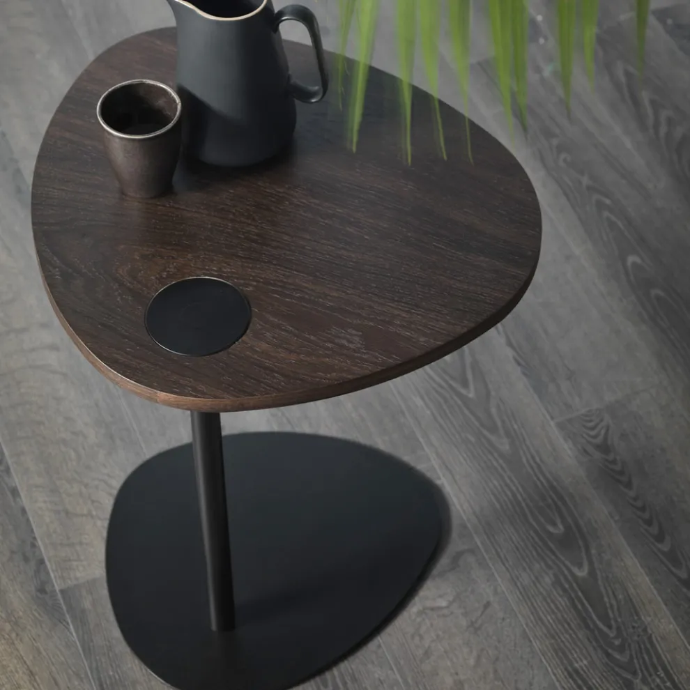 Wohnzimmer Couchtisch in Metall und Holzplatte, Luxus-Design - Yassine