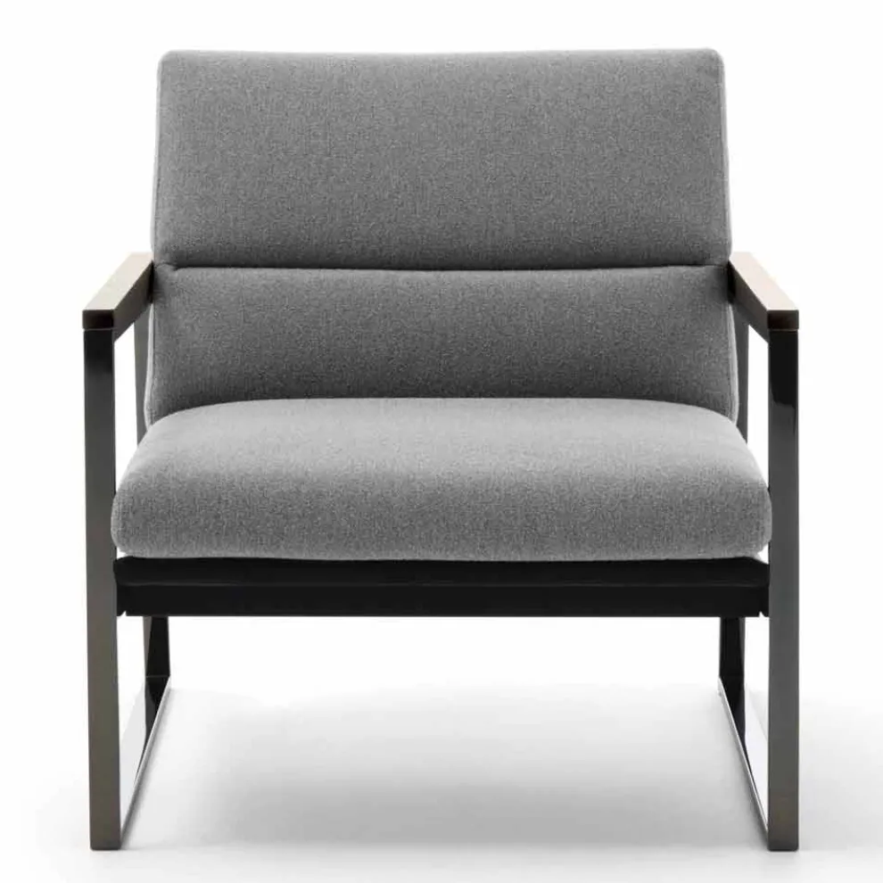 Wohnzimmer Sessel aus Stoff, Leder und Edelmetall Made in Italy - Milla