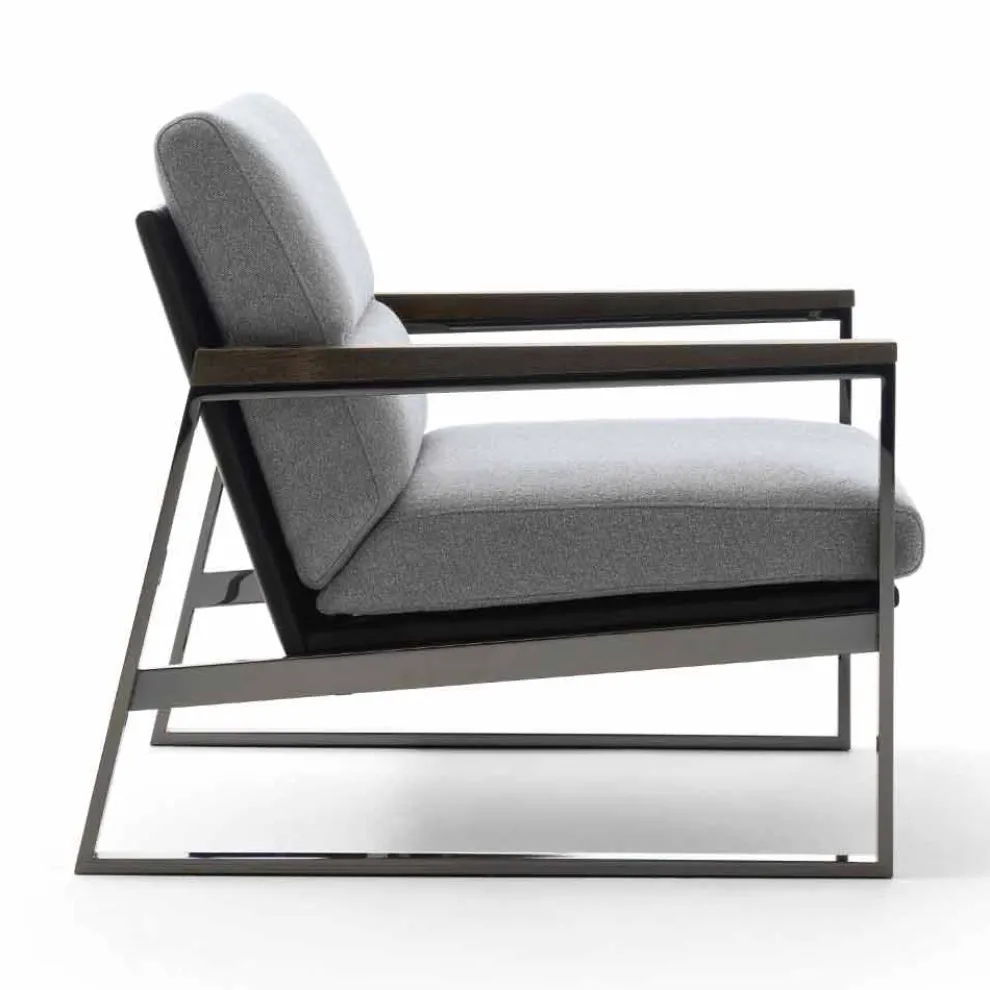 Wohnzimmer Sessel aus Stoff, Leder und Edelmetall Made in Italy - Milla