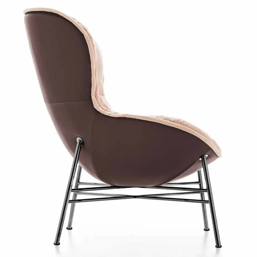 Wohnzimmer Sessel aus Leder und Stoff mit verchromter Basis Made in Italy - Litchi