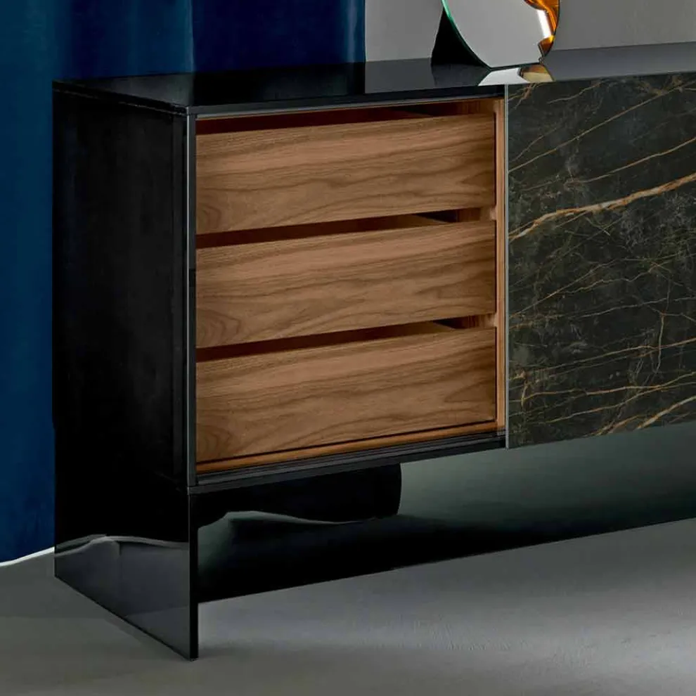 Wohnzimmer Sideboard mit 2 Türen in Keramik- und Rauchglasstruktur Made in Italy - Scocca