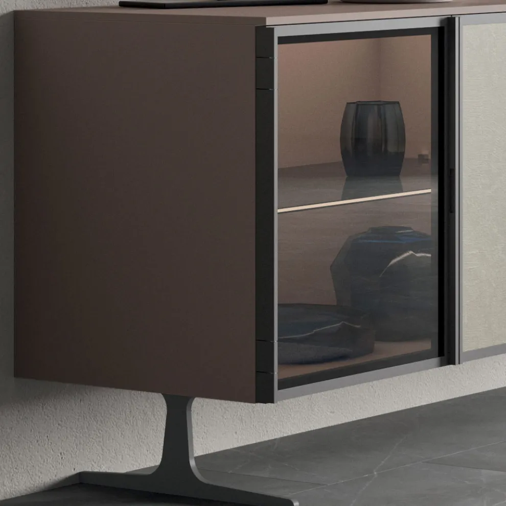 Wohnzimmer Sideboard aus ökologischem Holz und Glas 4 Türen Made in Italy - Aaron