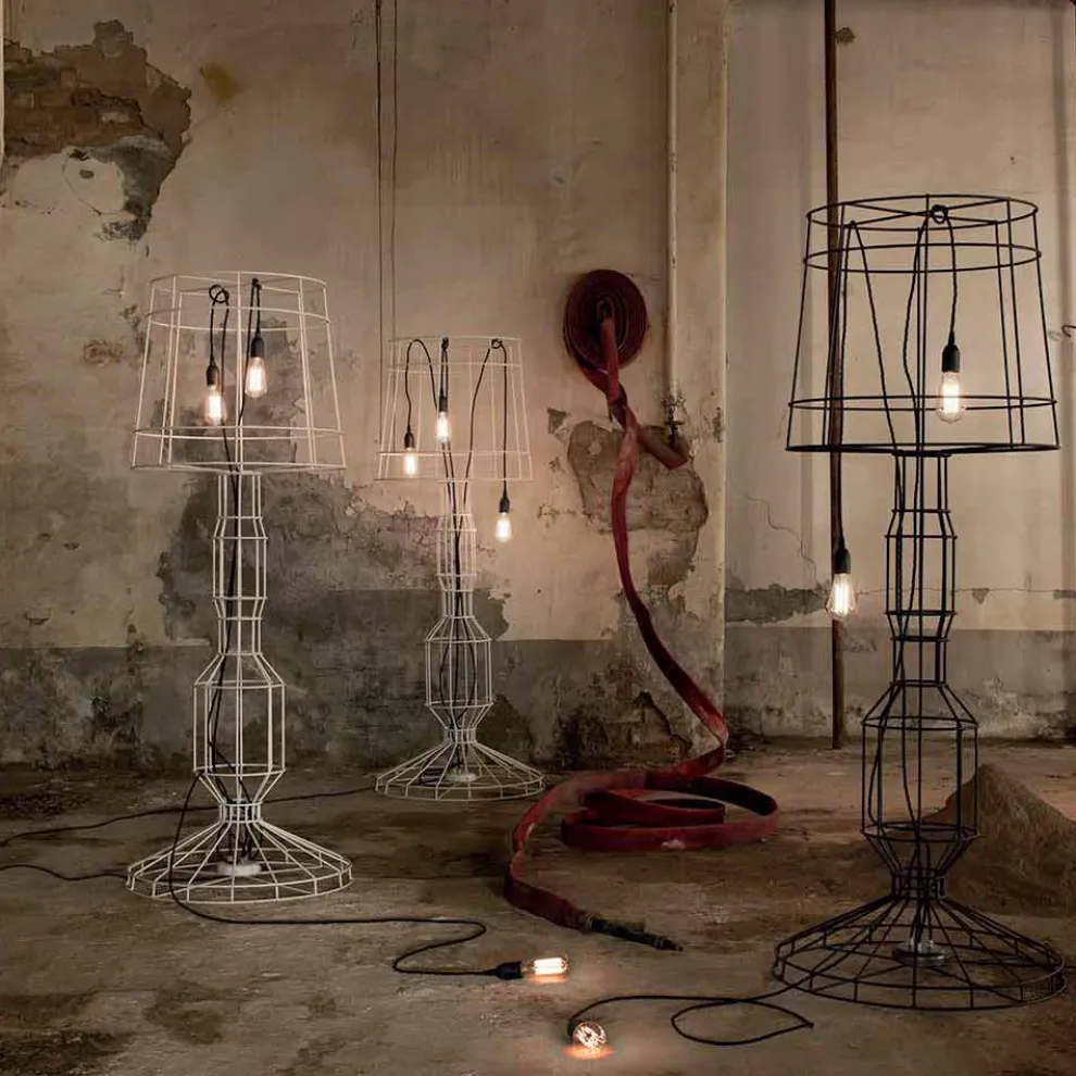 Wohnzimmer Stehlampe 3 Lichter in Weiß oder Naturmetall Minimal Style - Styling