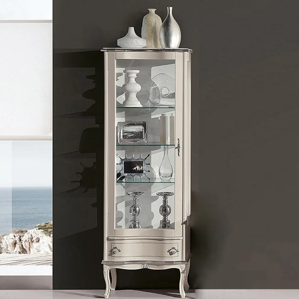 Wohnzimmer Vitrine aus Nussbaum oder weißem Holz mit 1 Tür Made in Italy - Versailles