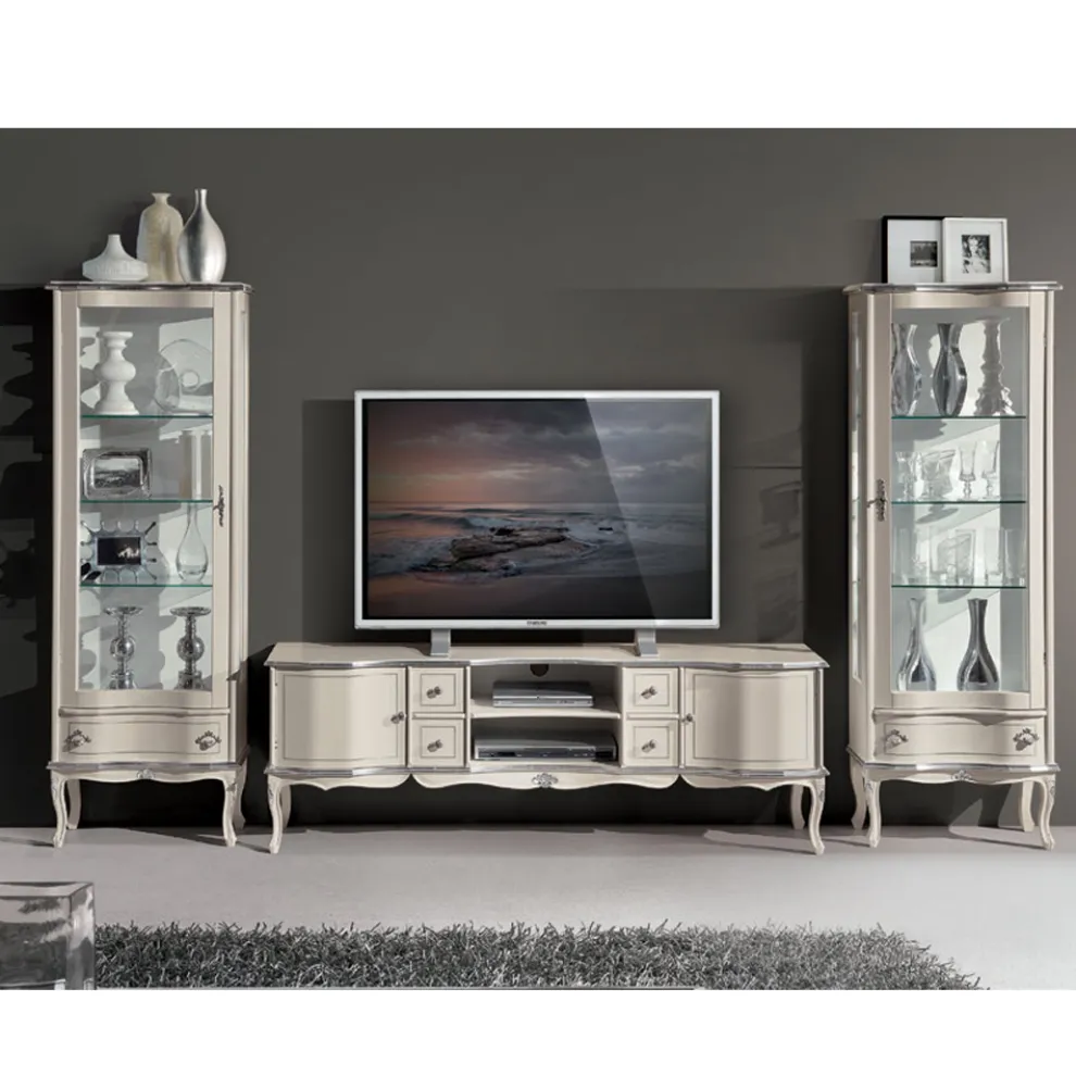 Wohnzimmer Vitrine aus Nussbaum oder weißem Holz mit 1 Tür Made in Italy - Versailles