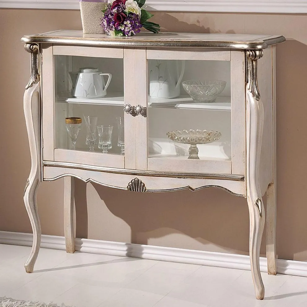 Wohnzimmer Vitrine 2 Türen in Nussbaum oder weißem Holz Made in Italy - London