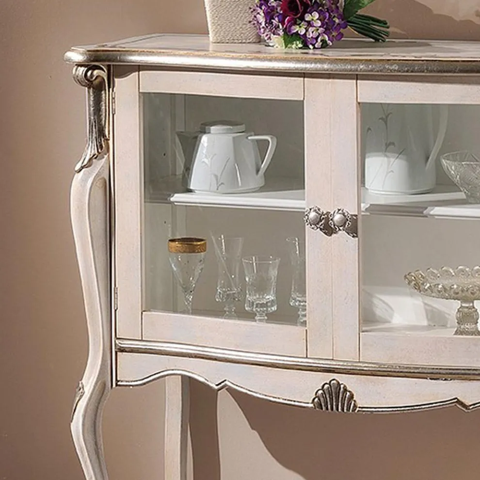 Wohnzimmer Vitrine 2 Türen in Nussbaum oder weißem Holz Made in Italy - London