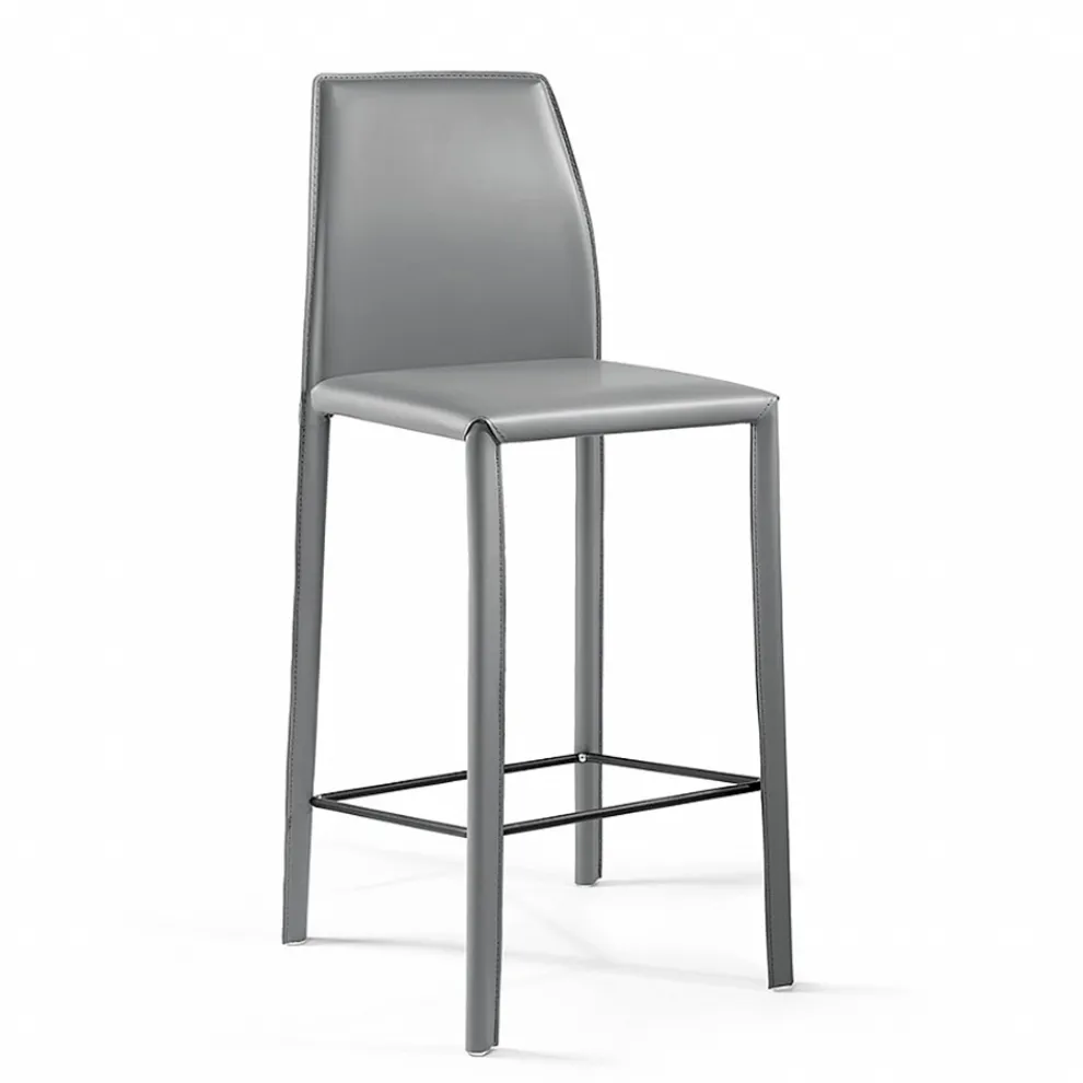 Wohnzimmerhocker aus grauem Leder und schwarzem Fußhocker, hergestellt in Italien – Blumen