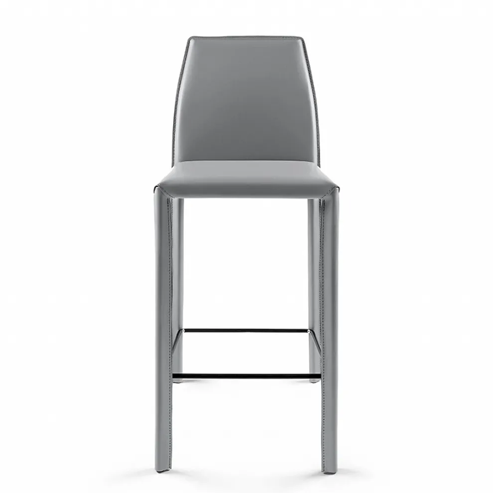 Wohnzimmerhocker aus grauem Leder und schwarzem Fußhocker, hergestellt in Italien – Blumen