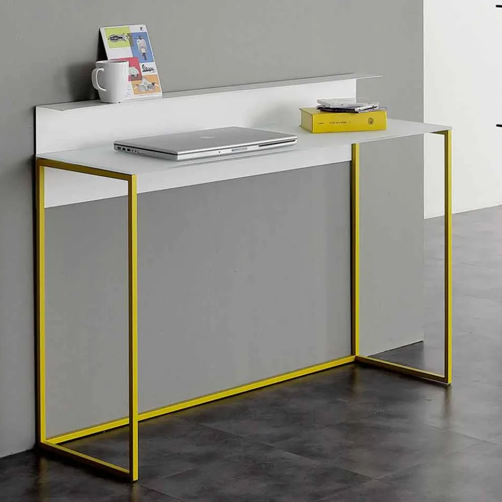 Wohnzimmerkonsole aus weißem Kristall mit Metallbasis Made in Italy - Iridio