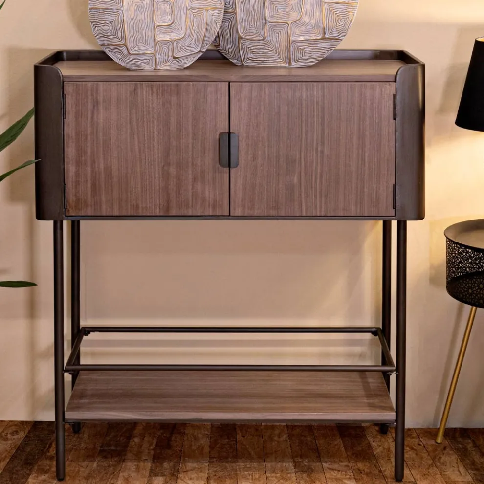 Wohnzimmerkonsole aus Tannenholz und Grauguss mit 2 Türen - Cooper