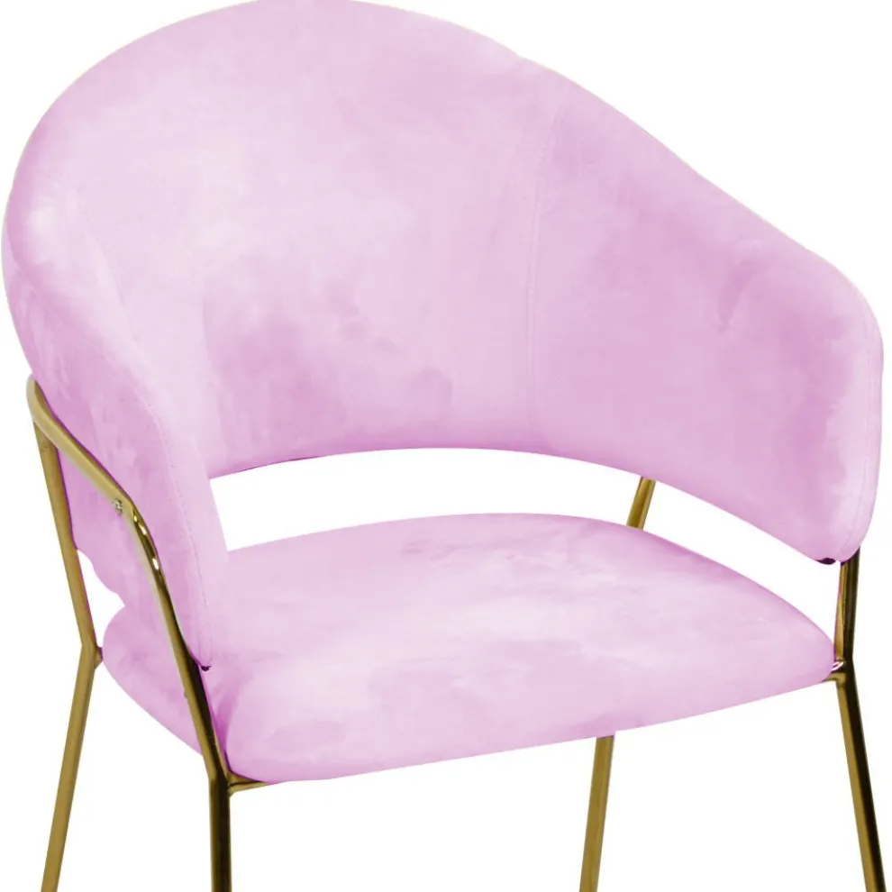 Wohnzimmersessel aus goldenem Metall und rosa Samt - Muschel