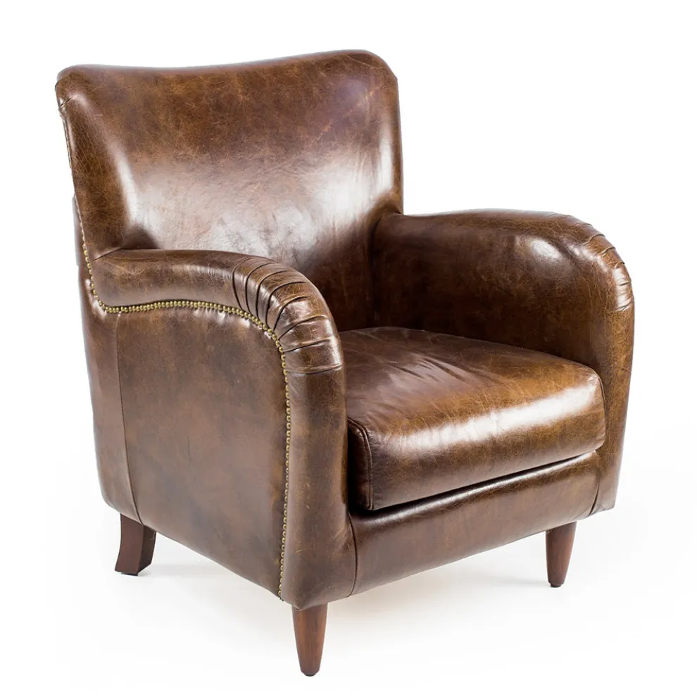 Wohnzimmersessel aus Vintage-Leder mit gealterter Wirkung - Stempel