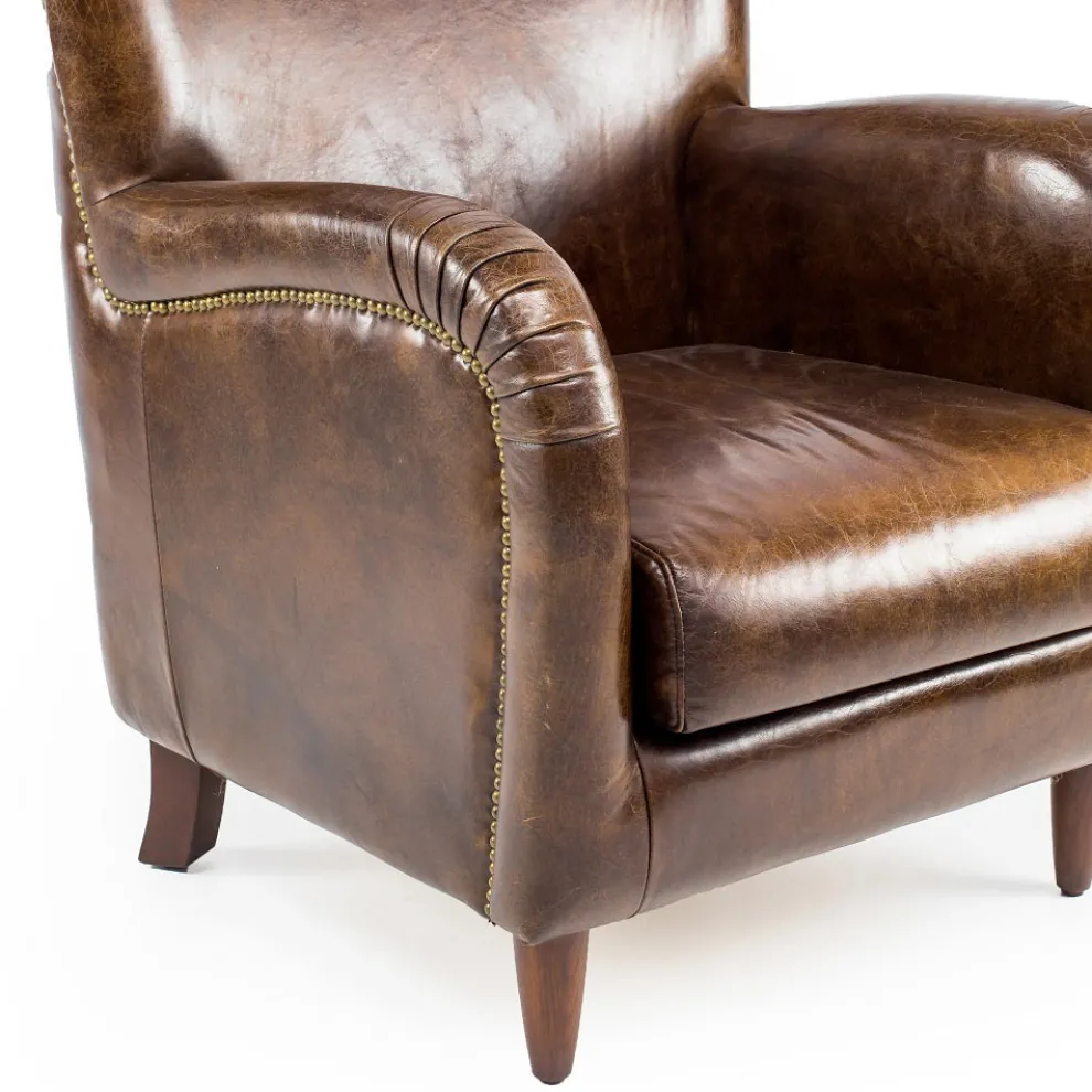 Wohnzimmersessel aus Vintage-Leder mit gealterter Wirkung - Stempel