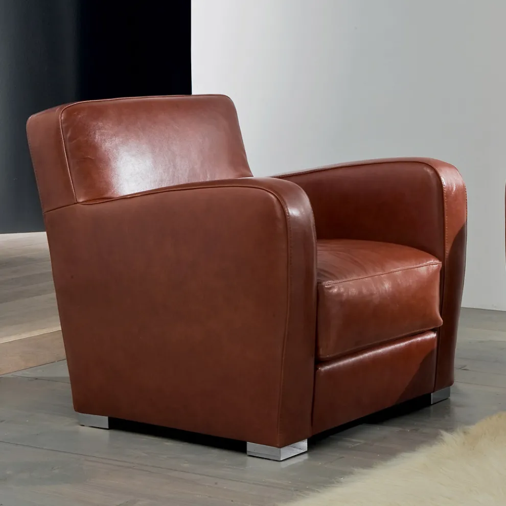 Wohnzimmersessel aus Holz, Leder und Metall Made in Italy - Burlesco