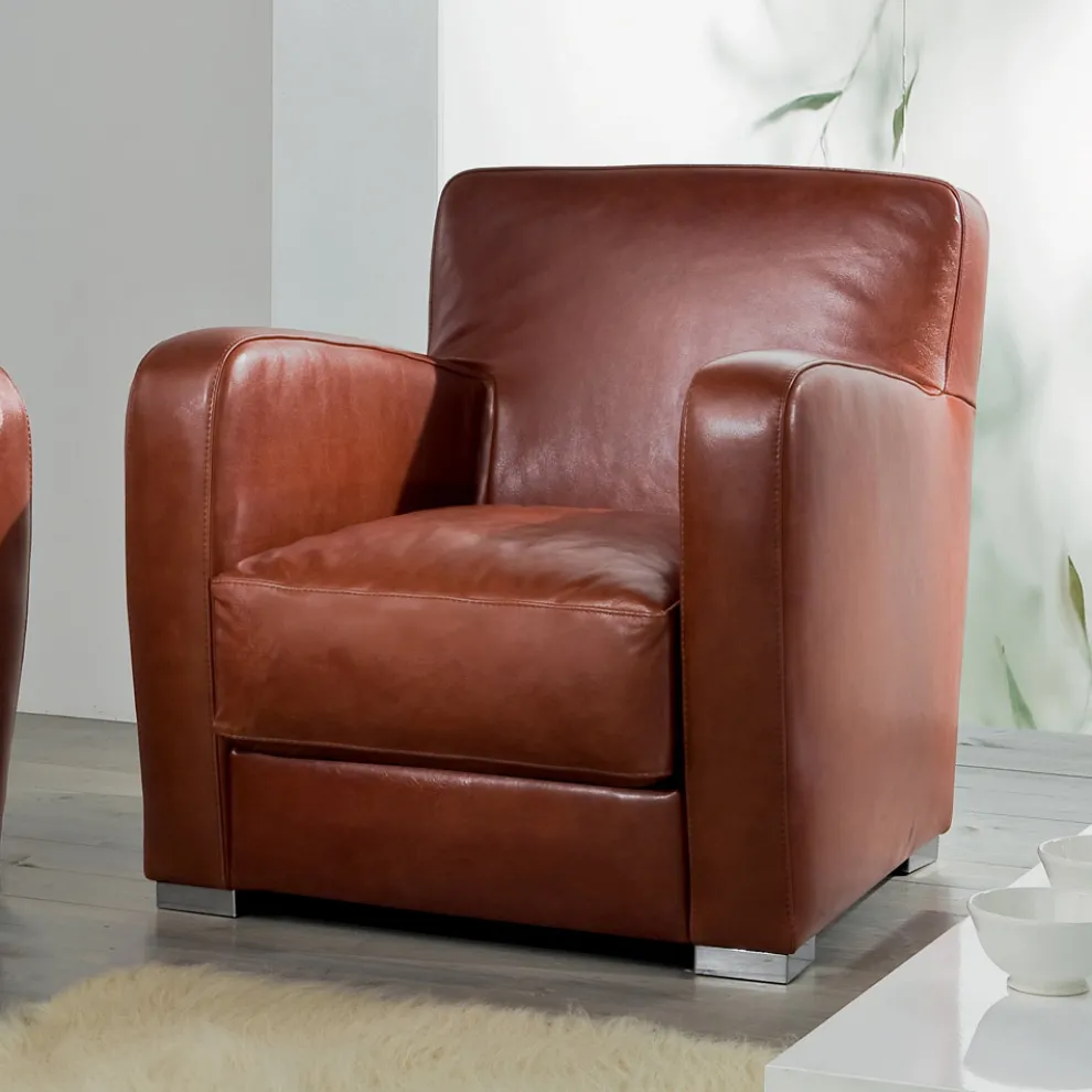 Wohnzimmersessel aus Holz, Leder und Metall Made in Italy - Burlesco