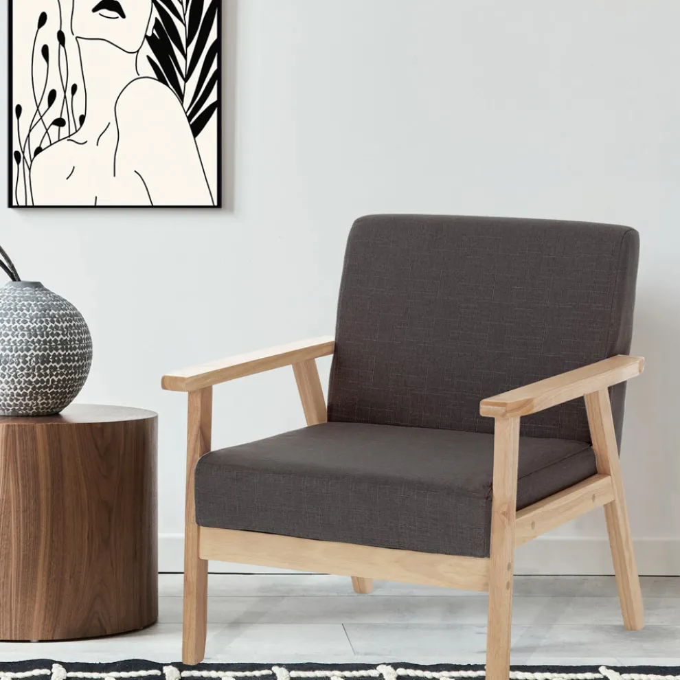 Wohnzimmersessel aus massivem Kiefernholz und dunkelgrauem Stoff - Basilicata