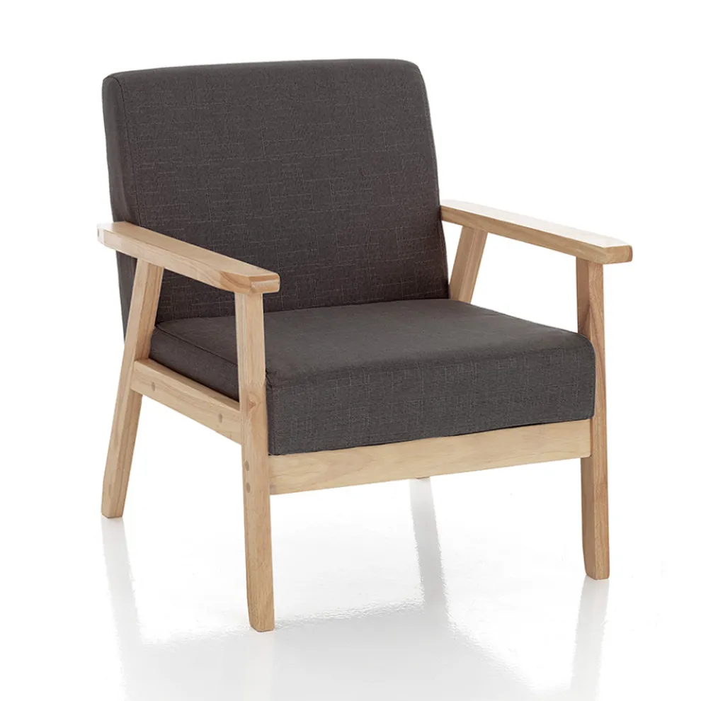 Wohnzimmersessel aus massivem Kiefernholz und dunkelgrauem Stoff - Basilicata