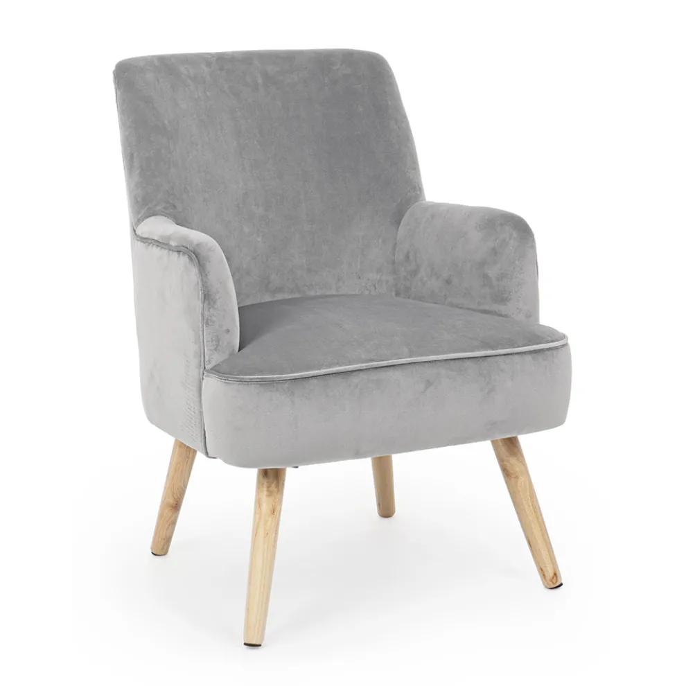 Wohnzimmersessel im skandinavischen Design mit Holz- und Samteffekt - Cinzio